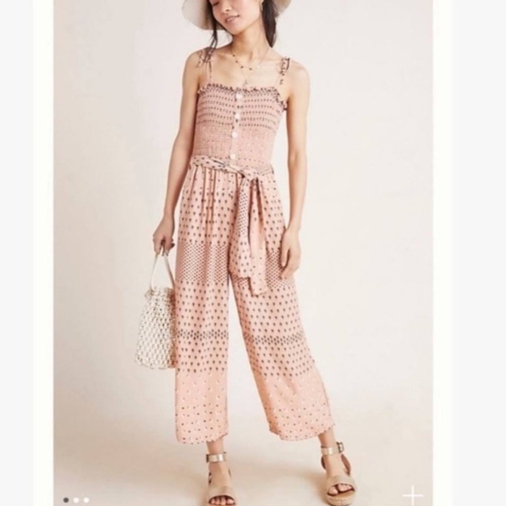 Faithfull the brand x Anthropologie light pink paisley wide leg jumpsuit size M